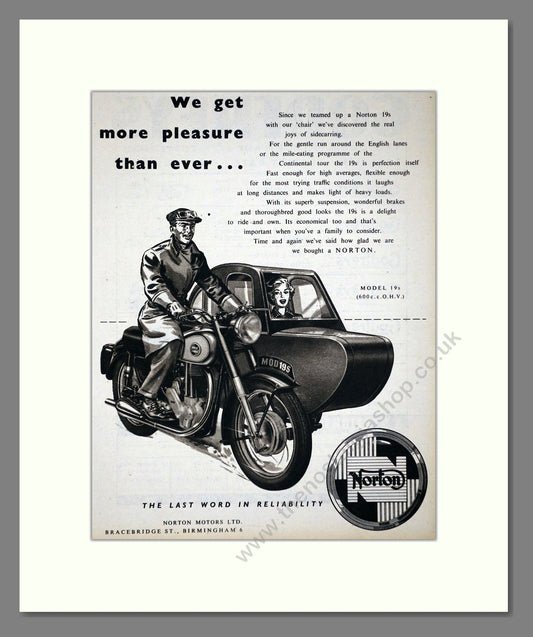 Norton - Model 19s Sidecar. Vintage Advert 1956 (ref AD67209)