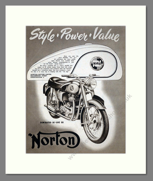 Norton - Dominator de Luxe 88. Vintage Advert 1955 (ref AD67219)