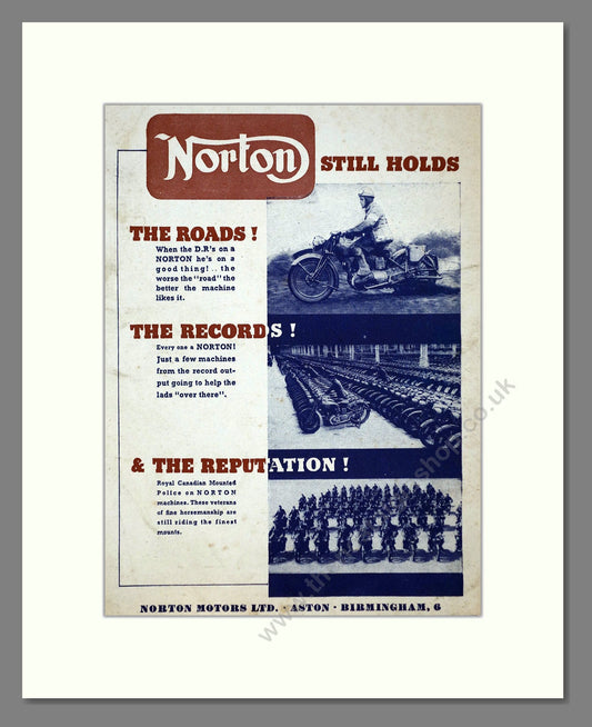 Norton - Roads, Records, Reputation. Vintage Advert 1944 (ref AD67225)