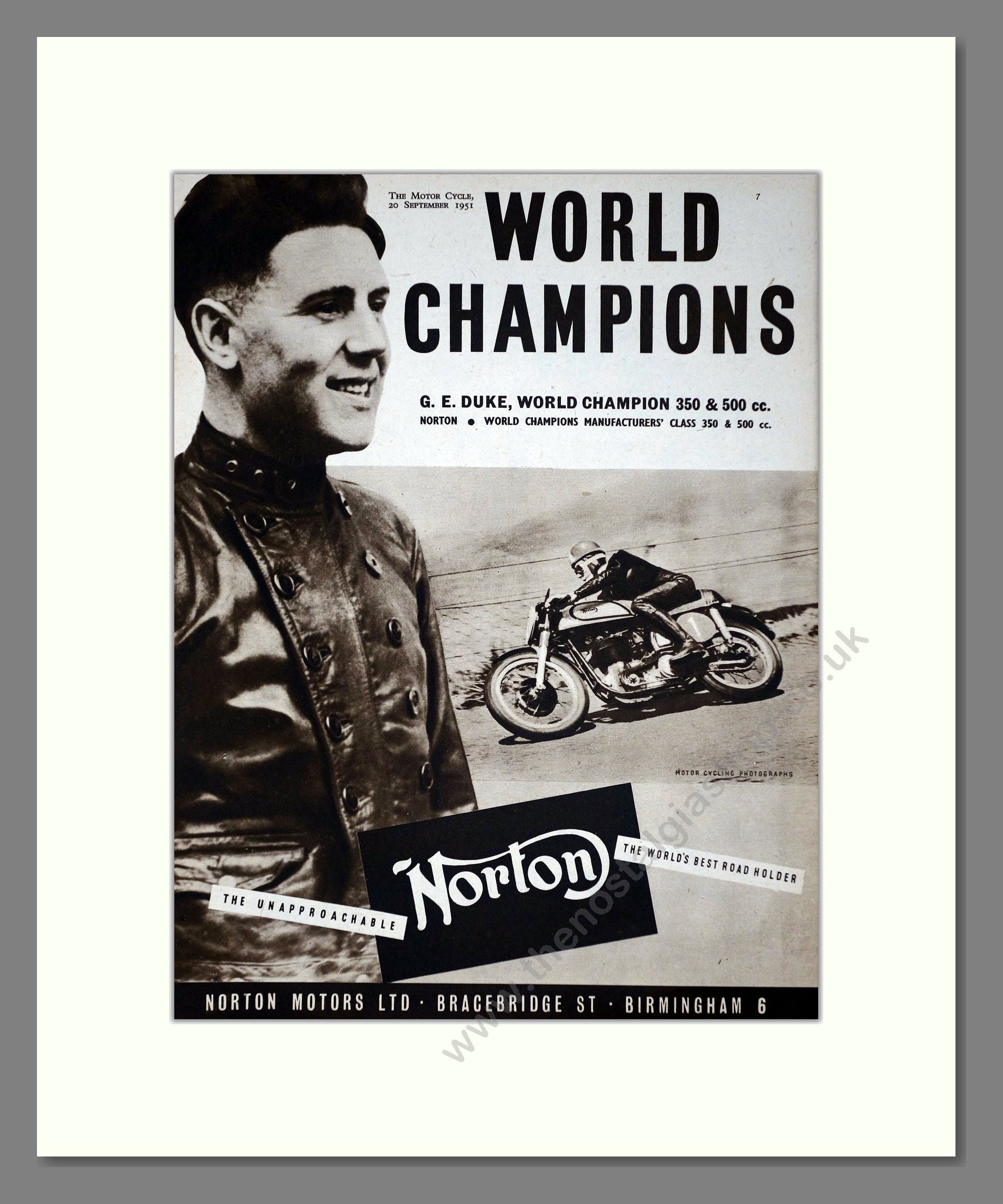 Norton - World Champions. Vintage Advert 1951 (ref AD67228)