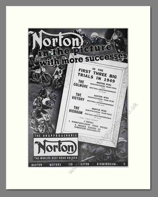 Norton - Colmore / Victory / Kickham Winners. Vintage Advert 1949 (ref AD67230)