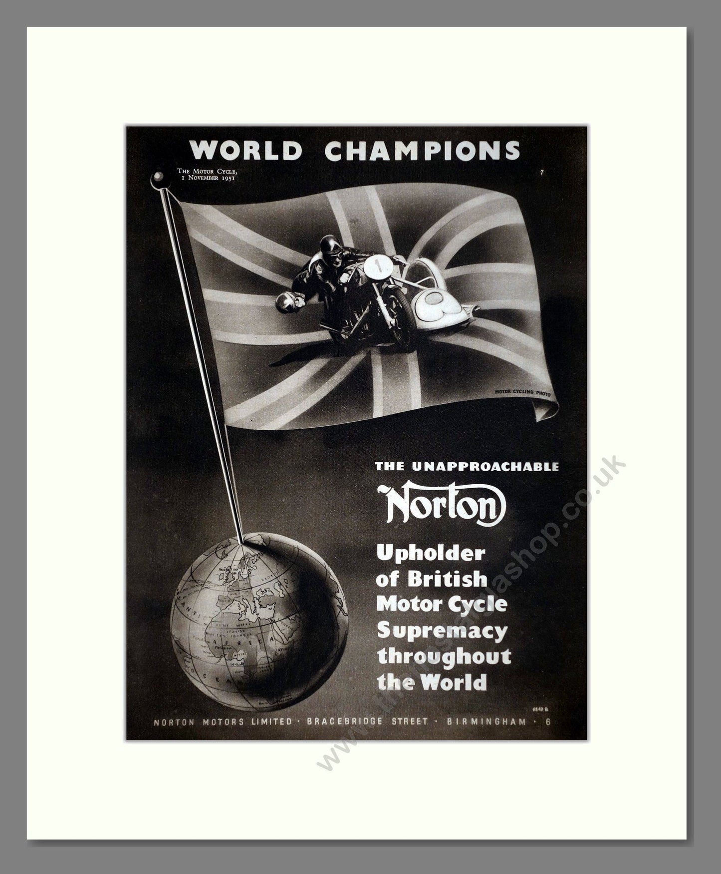 Norton - World Champions. Vintage Advert 1951 (ref AD67233)
