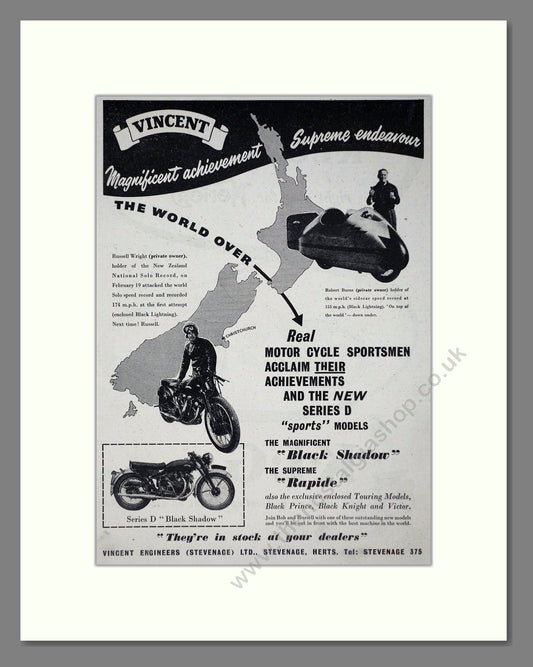 Vincent - Series D / Black Shadow / Rapide. Vintage Advert 1955 (ref AD67243)