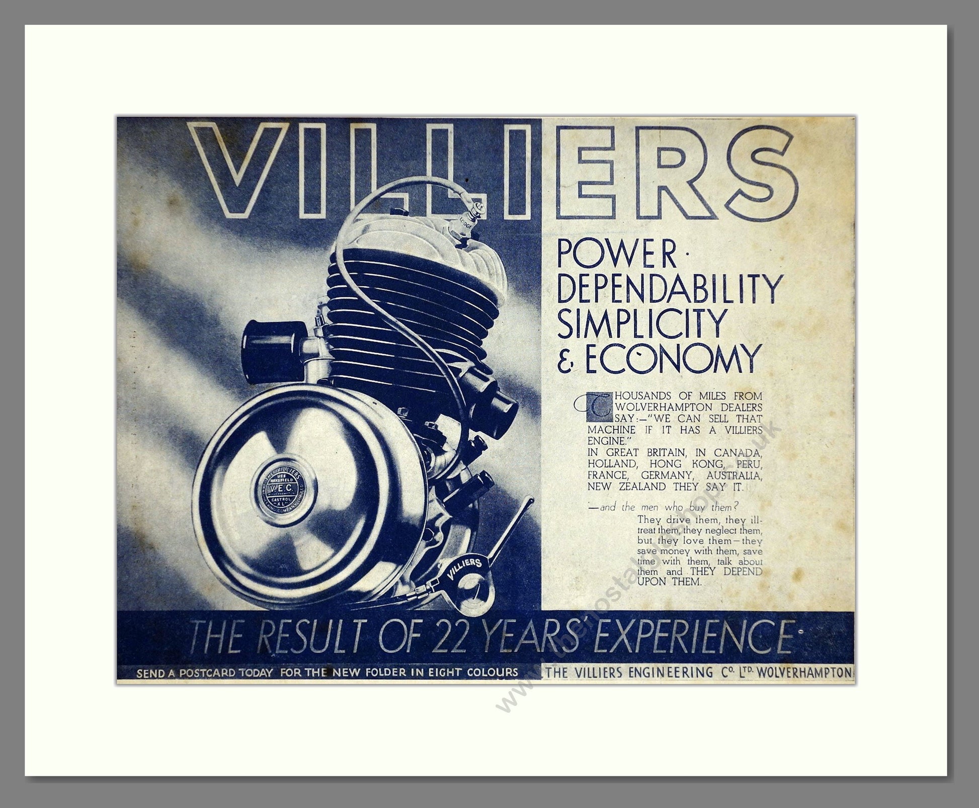 Villiers - Power Dependability Simplicity Economy. Vintage Advert 1934 (ref AD67248)