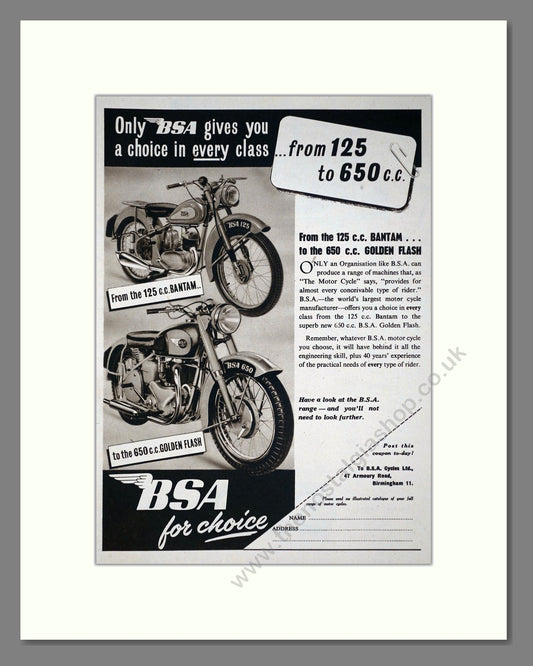 BSA - Bantam / Golden Flash. Vintage Advert 1950 (ref AD67250)