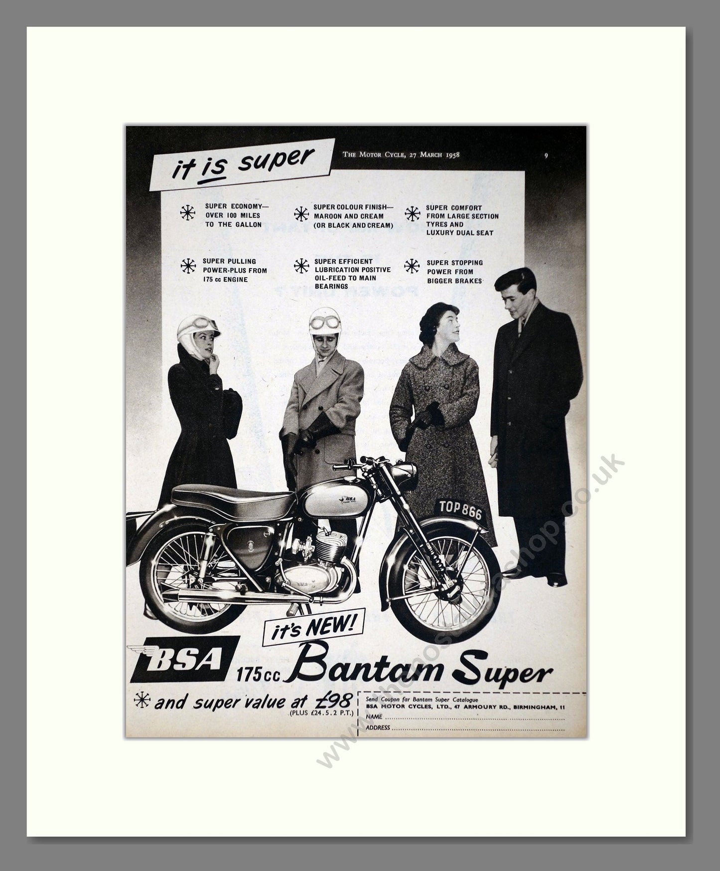 BSA - Bantam Super. Vintage Advert 1958 (ref AD67253)