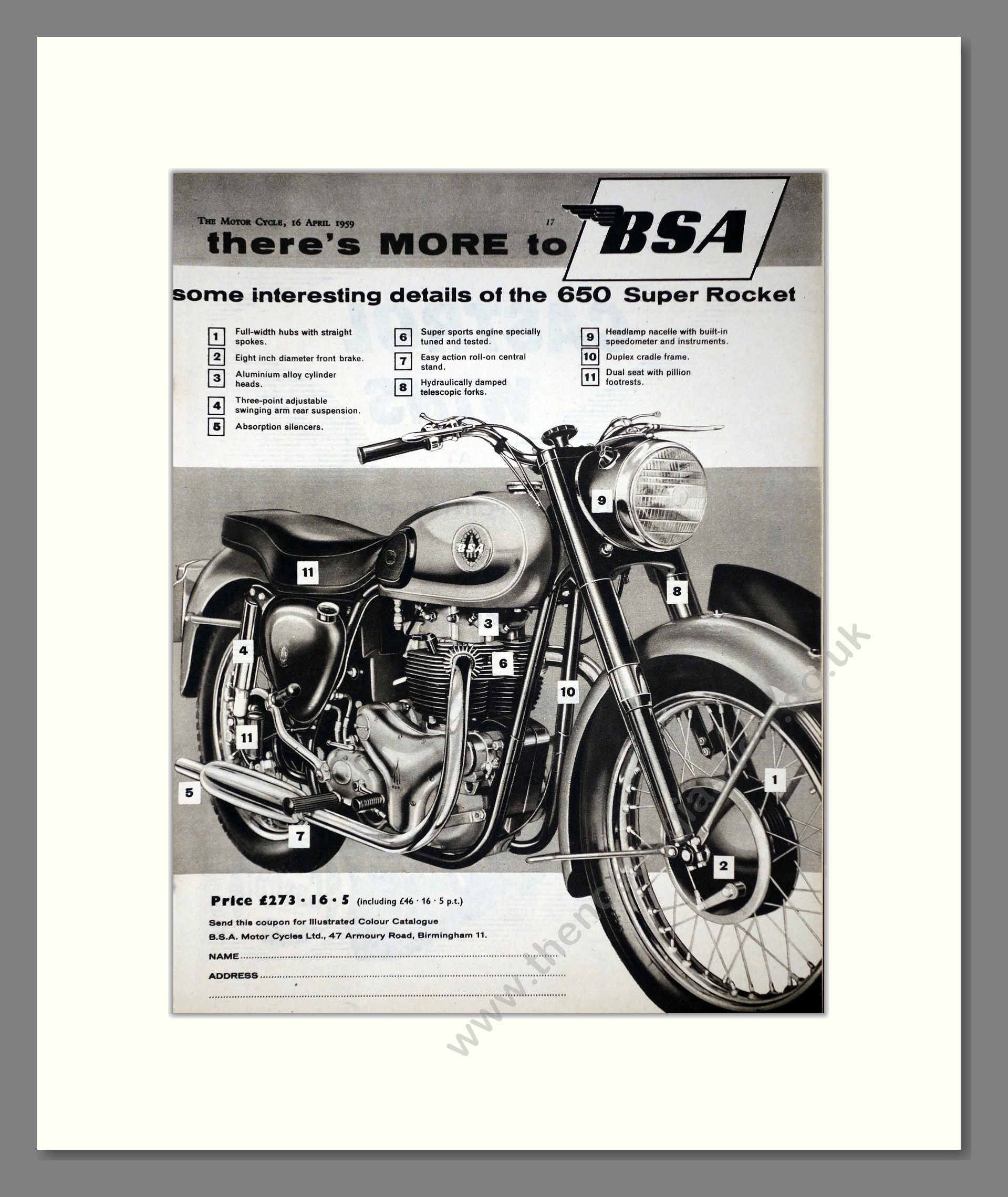 BSA - 650 Super Rocket. Vintage Advert 1959 (ref AD67258)