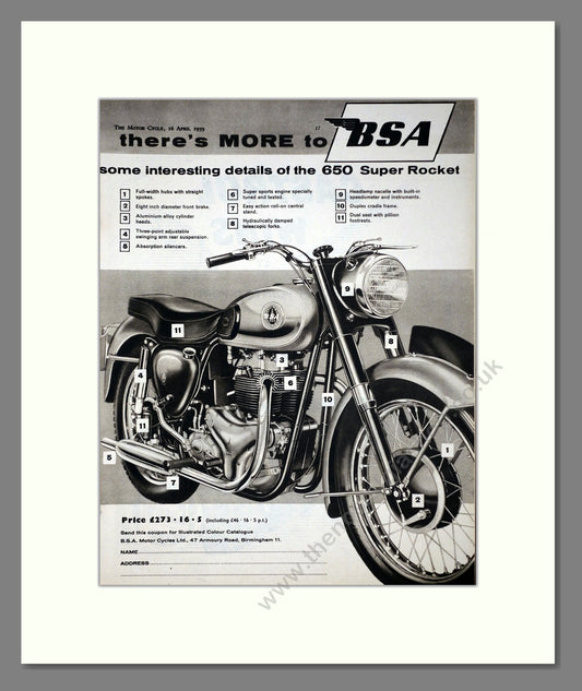 BSA - 650 Super Rocket. Vintage Advert 1959 (ref AD67258)
