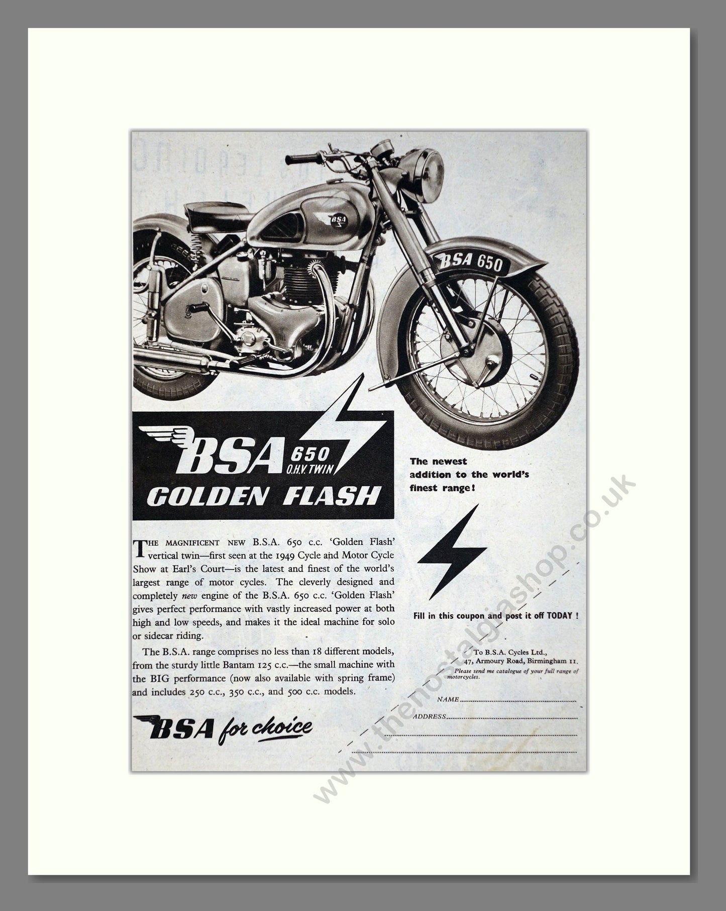 BSA - 650 Golden Flash. Vintage Advert 1950 (ref AD67260)