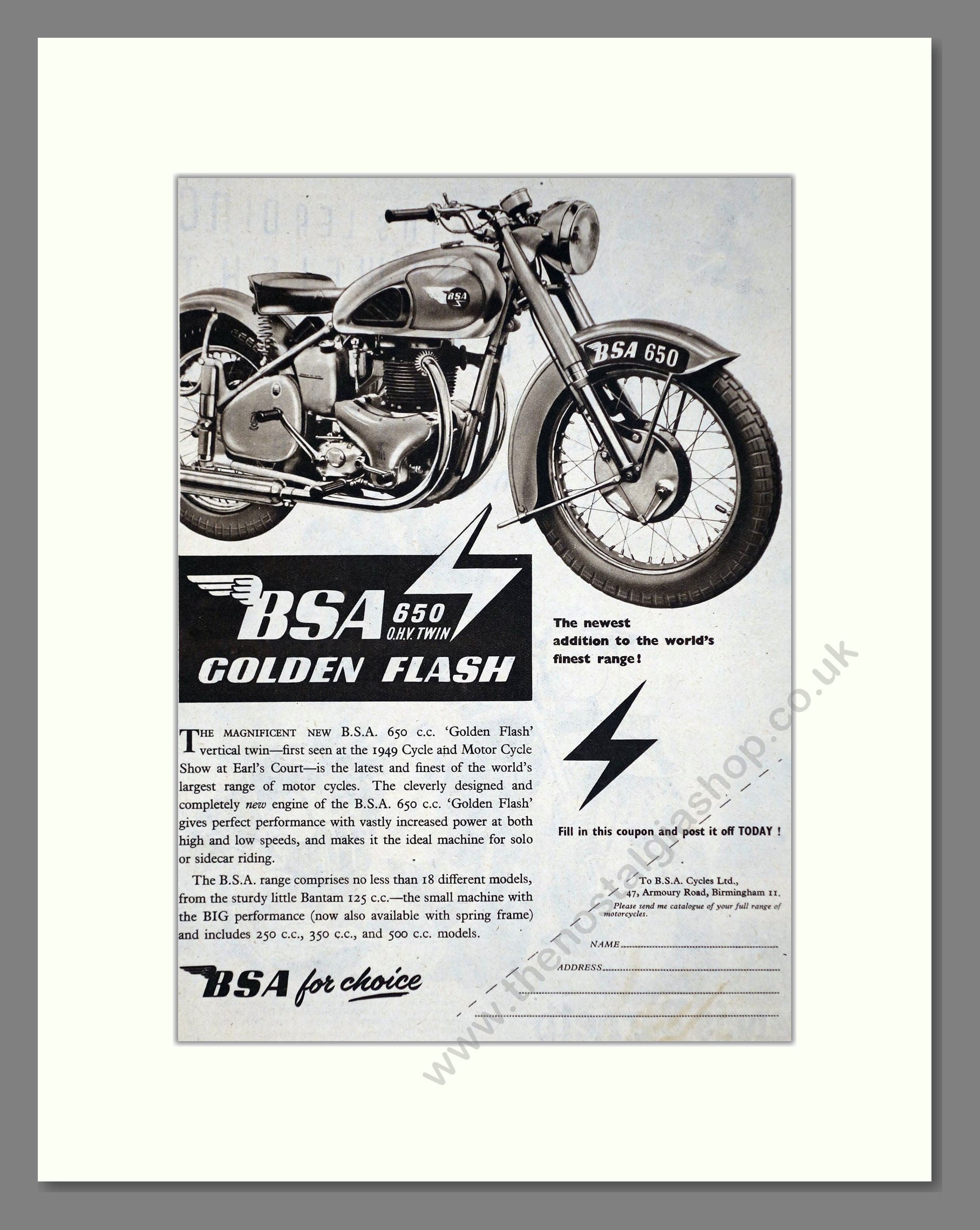 BSA - 650 Golden Flash. Vintage Advert 1950 (ref AD67260)