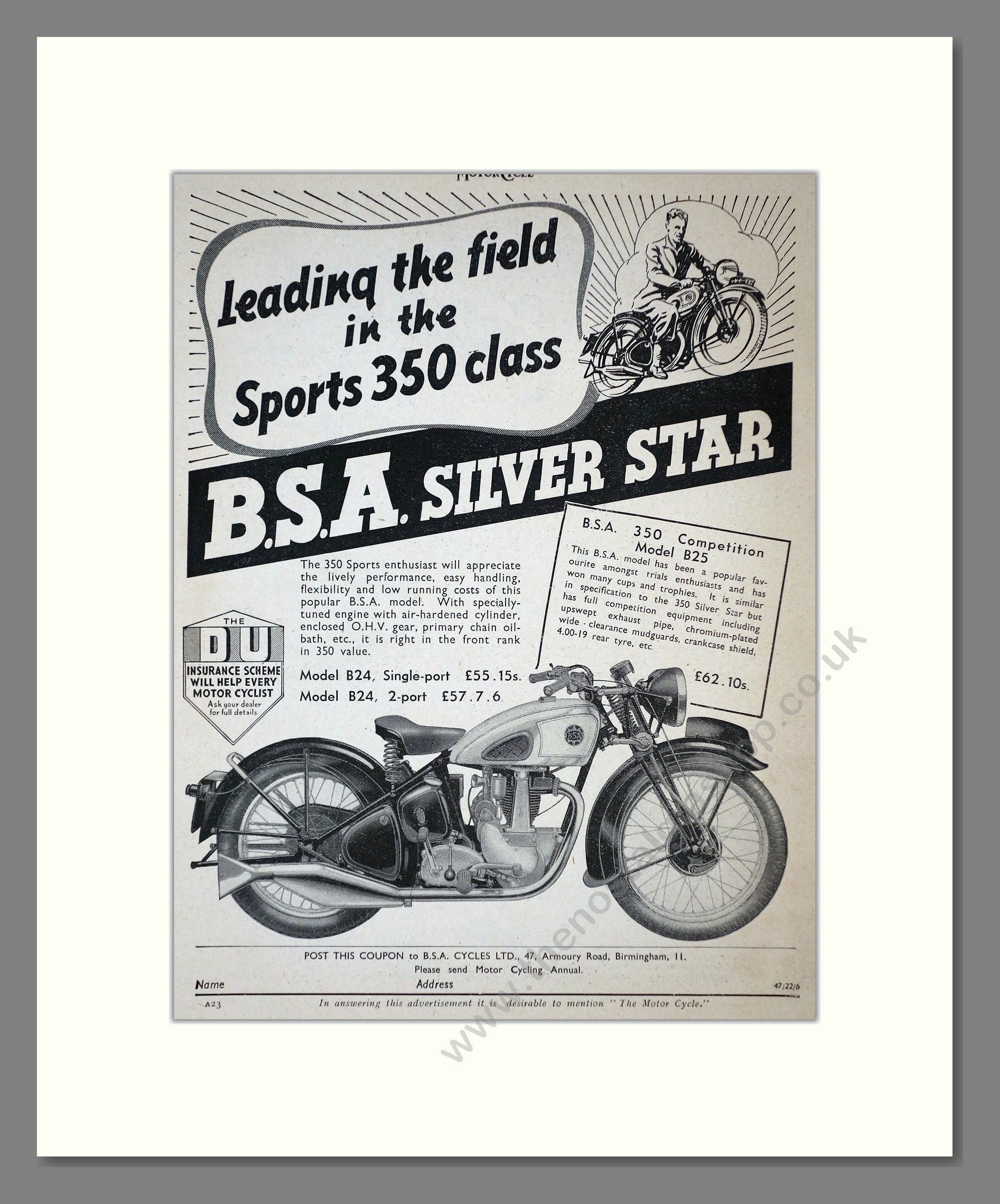BSA - Silver Star. Vintage Advert 1939 (ref AD67266)