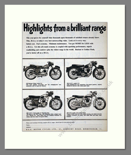 BSA - Catalogue Range. Vintage Advert 1956 (ref AD67267)