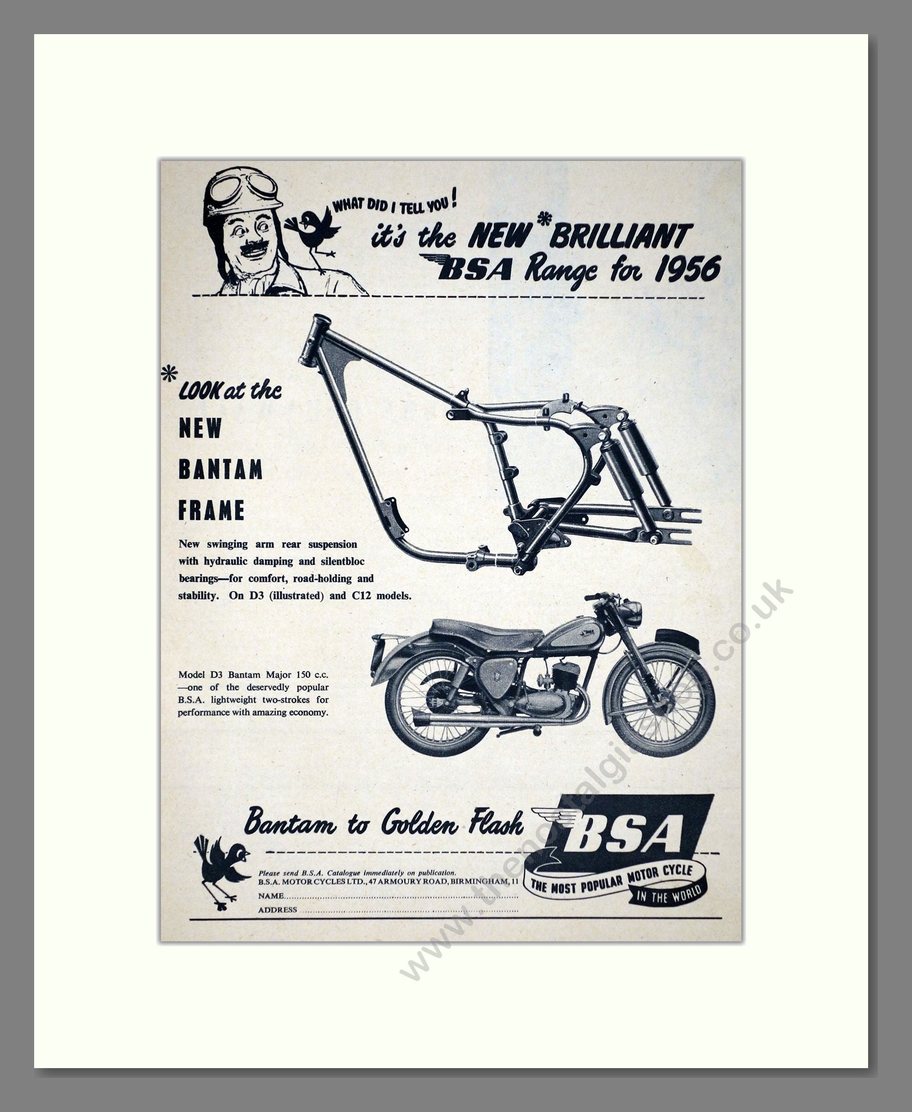 BSA - Bantam / Golden Flash. Vintage Advert 1956 (ref AD67269)