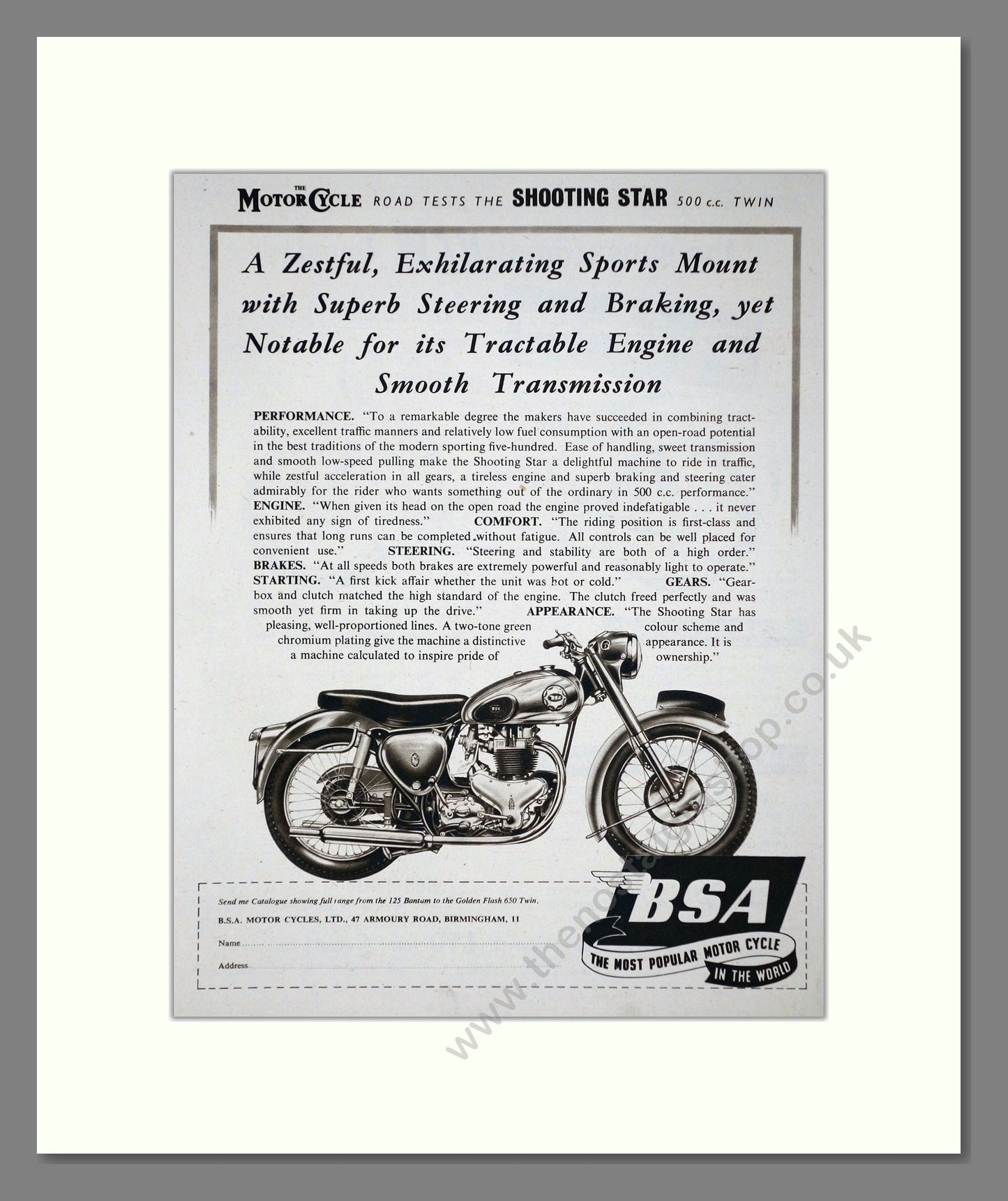 BSA - Shooting Star 500cc Twin. Vintage Advert 1955 (ref AD67272)