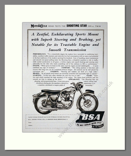BSA - Shooting Star 500cc Twin. Vintage Advert 1955 (ref AD67272)