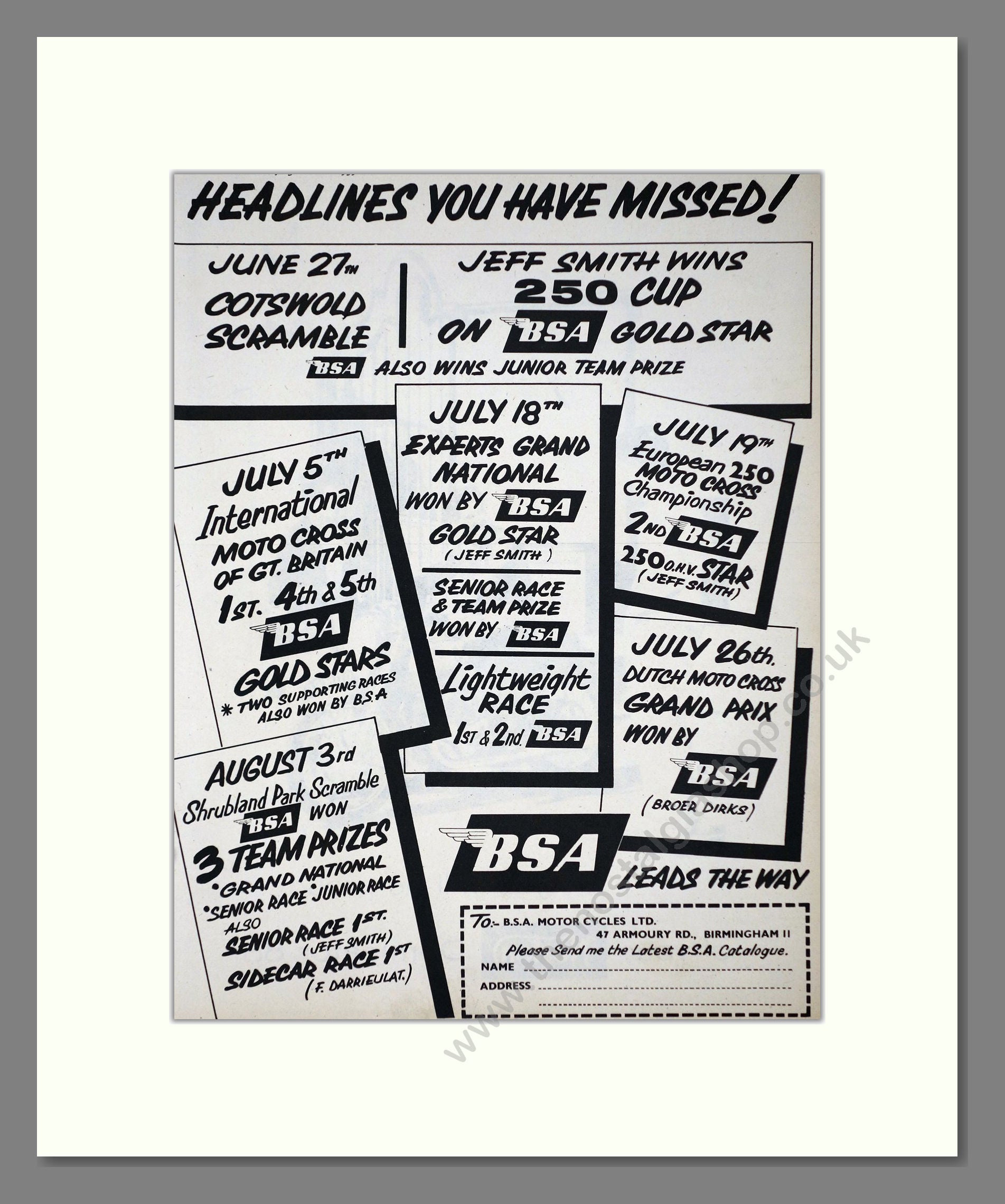 BSA - Leads The Way. Vintage Advert 1959 (ref AD67274)
