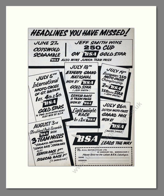 BSA - Leads The Way. Vintage Advert 1959 (ref AD67274)