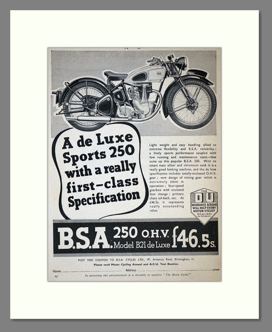 BSA - Sports 250. Vintage Advert 1939 (ref AD67277)