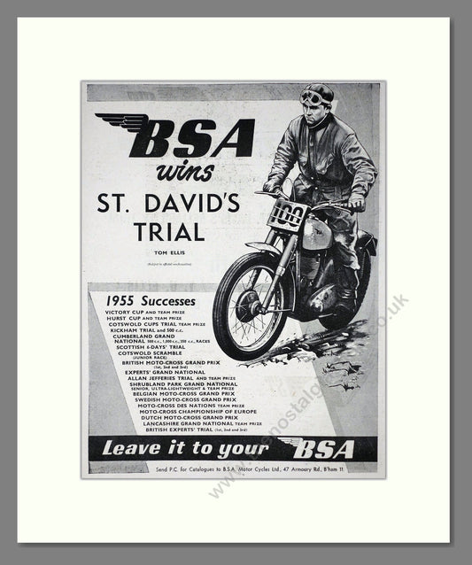 BSA - St David's Trial Winner. Vintage Advert 1956 (ref AD67281)