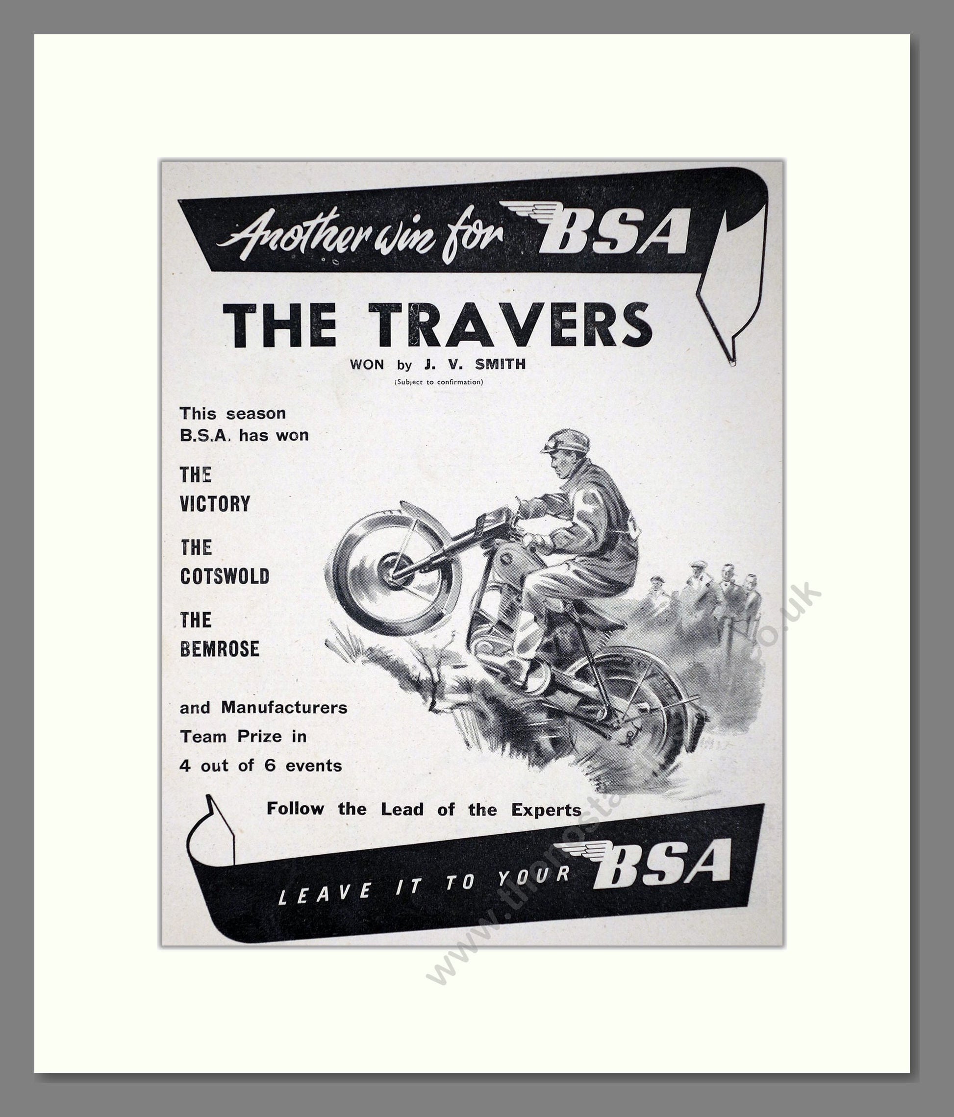BSA - The Travers Winner. Vintage Advert 1953 (ref AD67288)