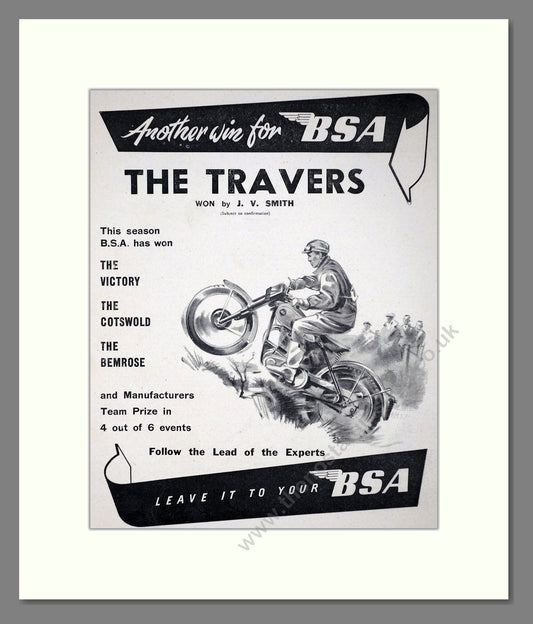 BSA - The Travers Winner. Vintage Advert 1953 (ref AD67288)