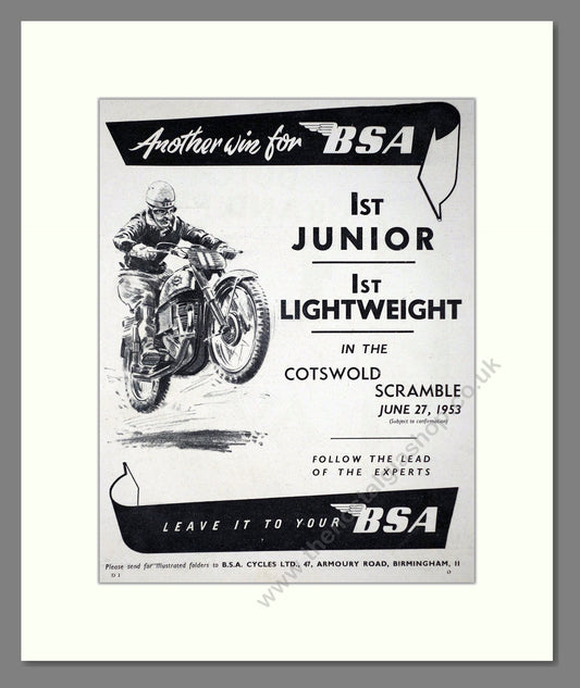 BSA - Cotswold Scramble Winner. Vintage Advert 1953 (ref AD67289)