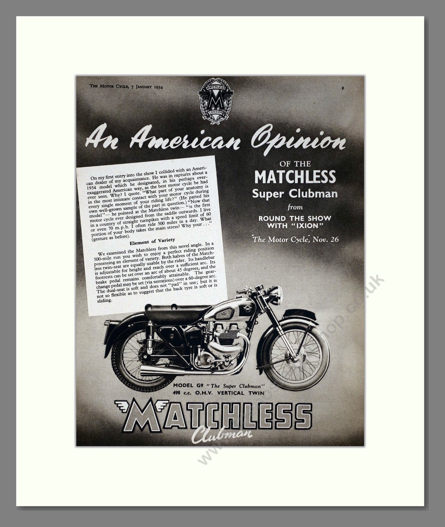 Matchless - Super Clubman. Vintage Advert 1954 (ref AD67295)
