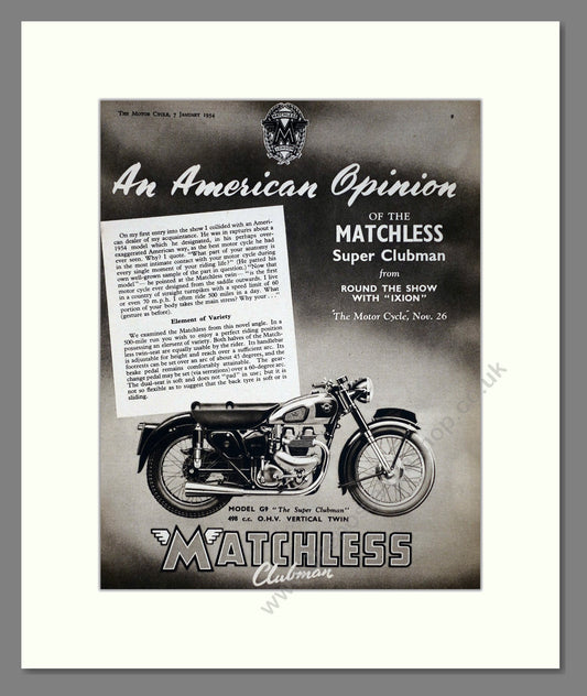 Matchless - Super Clubman. Vintage Advert 1954 (ref AD67295)