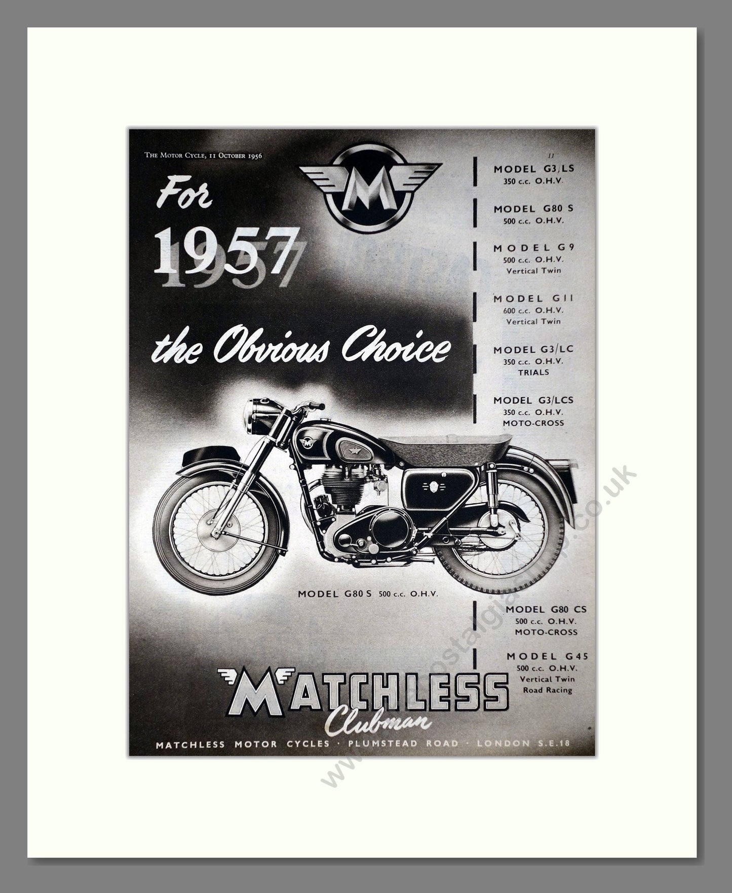 Matchless - Clubman G80 S. Vintage Advert 1956 (ref AD67297)