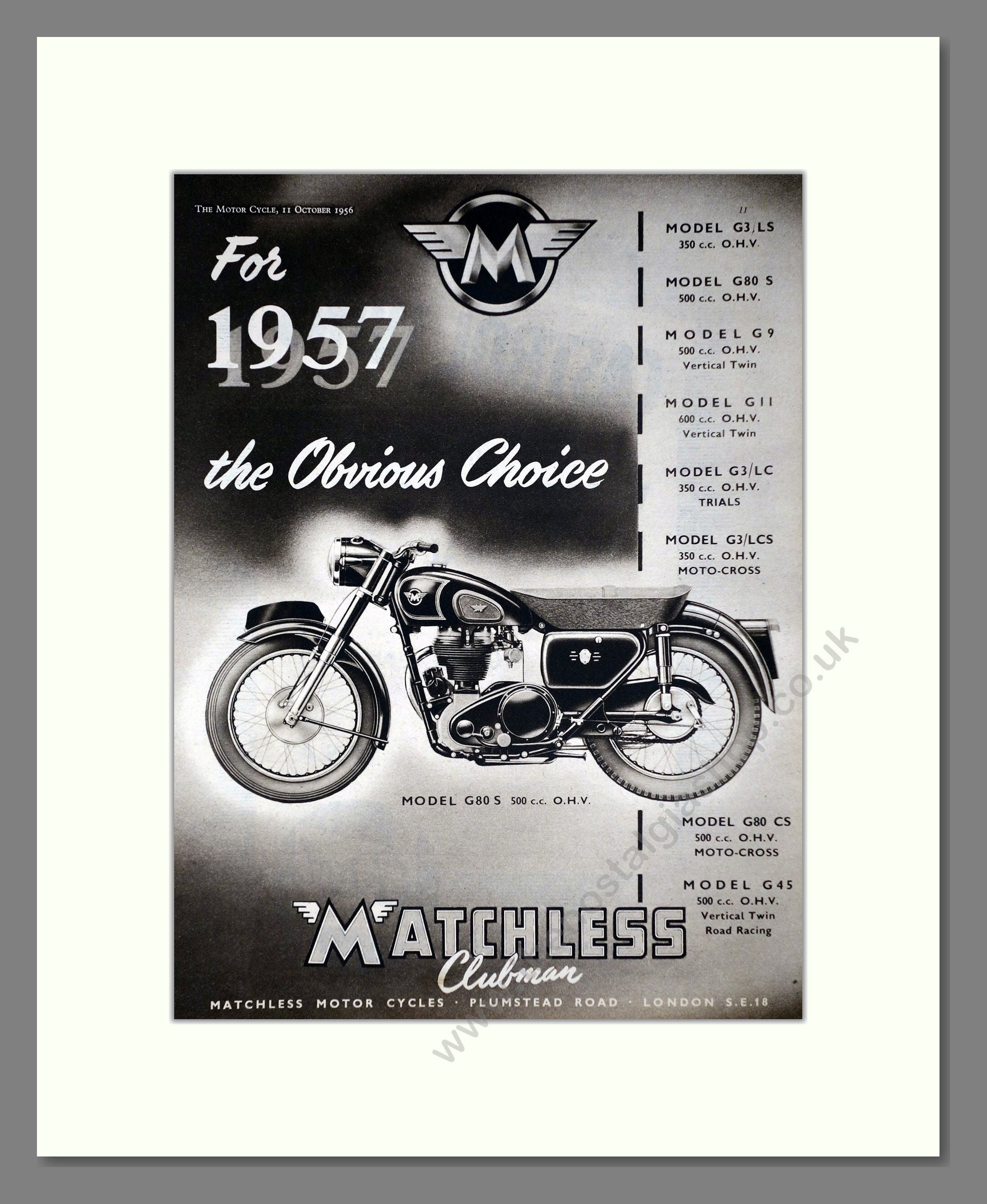 Matchless - Clubman G80 S. Vintage Advert 1956 (ref AD67297)