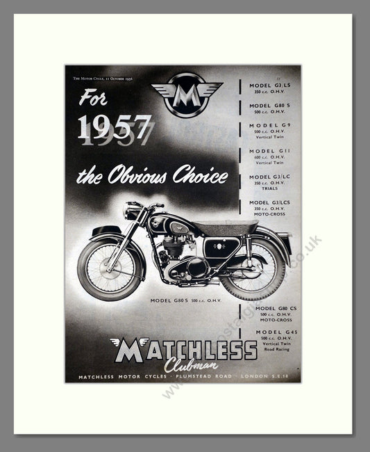 Matchless - Clubman G80 S. Vintage Advert 1956 (ref AD67297)