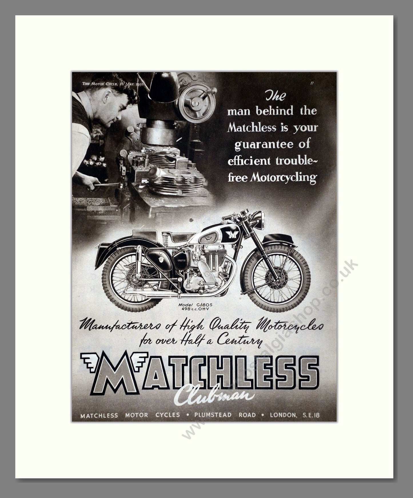 Matchless - Clubman G80 S. Vintage Advert 1950 (ref AD67301)