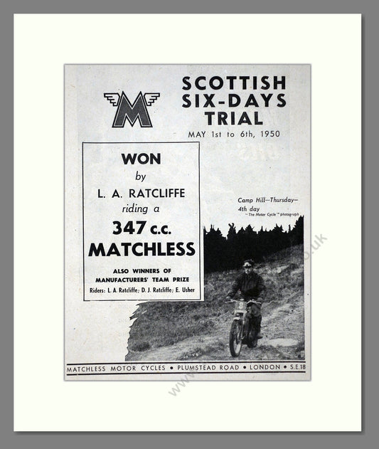 Matchless - 347 cc Scottish Trials. Vintage Advert 1950 (ref AD67303)