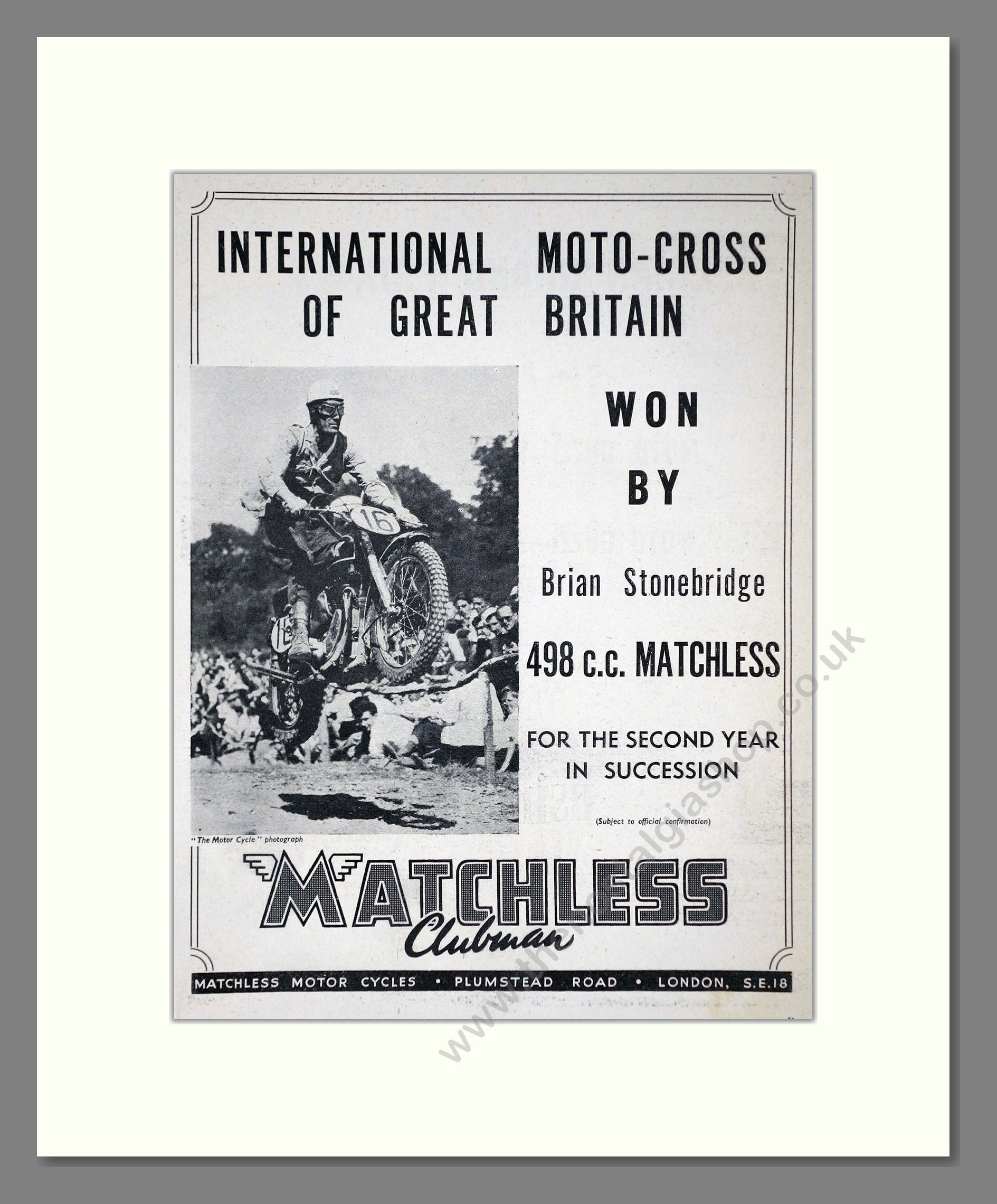 Matchless - 498 cc Moto-Cross of Great Britain. Vintage Advert 1953 (ref AD67305)