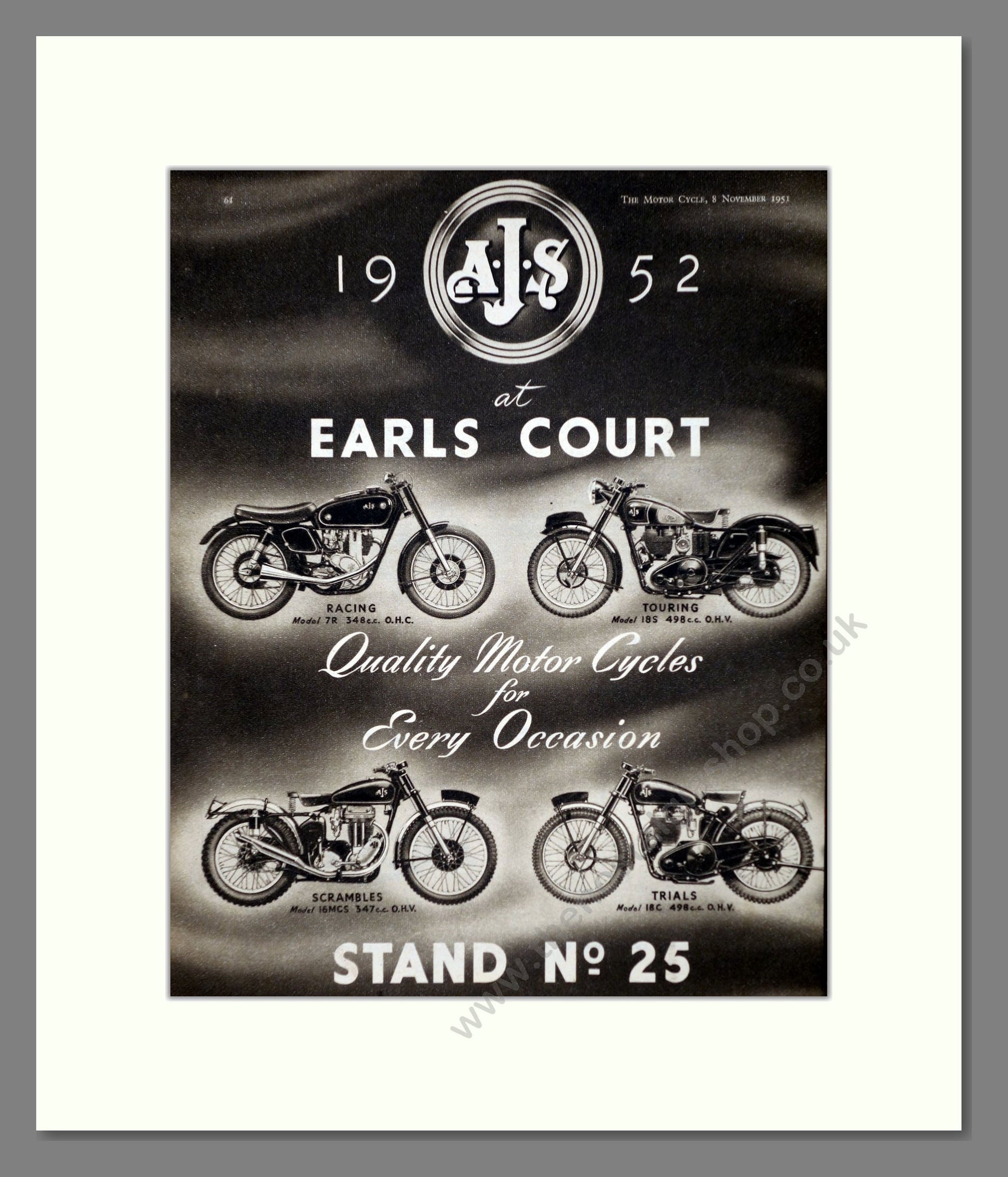 AJS - New Range At Earl's Court. Vintage Advert 1951 (ref AD67312)