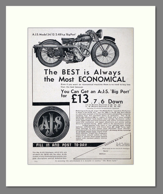 AJS - Big Port. Vintage Advert 1934 (ref AD67316)