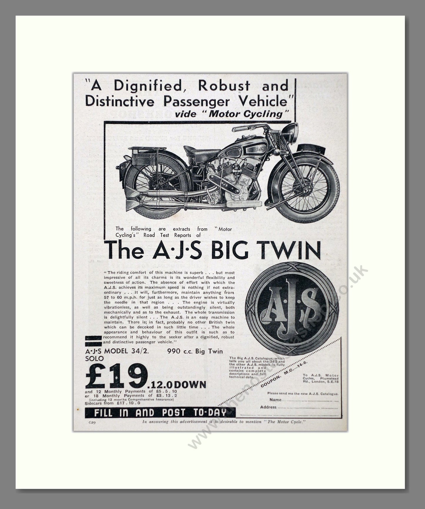 AJS - Big Twin. Vintage Advert 1934 (ref AD67317)