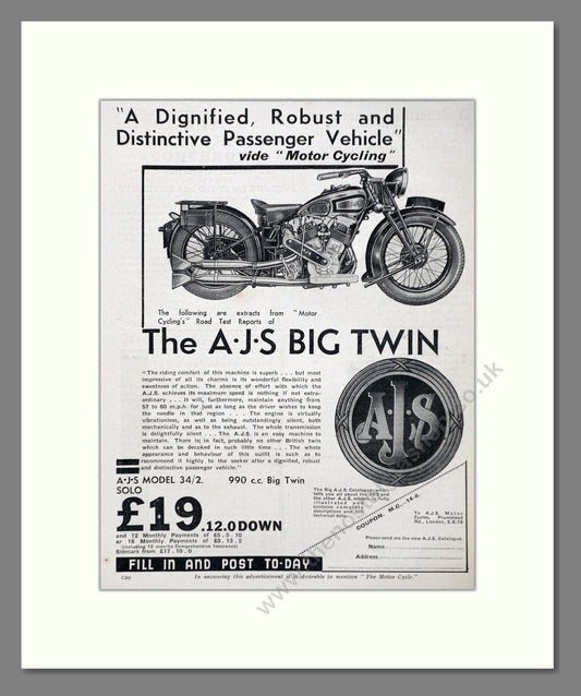 AJS - Big Twin. Vintage Advert 1934 (ref AD67317)