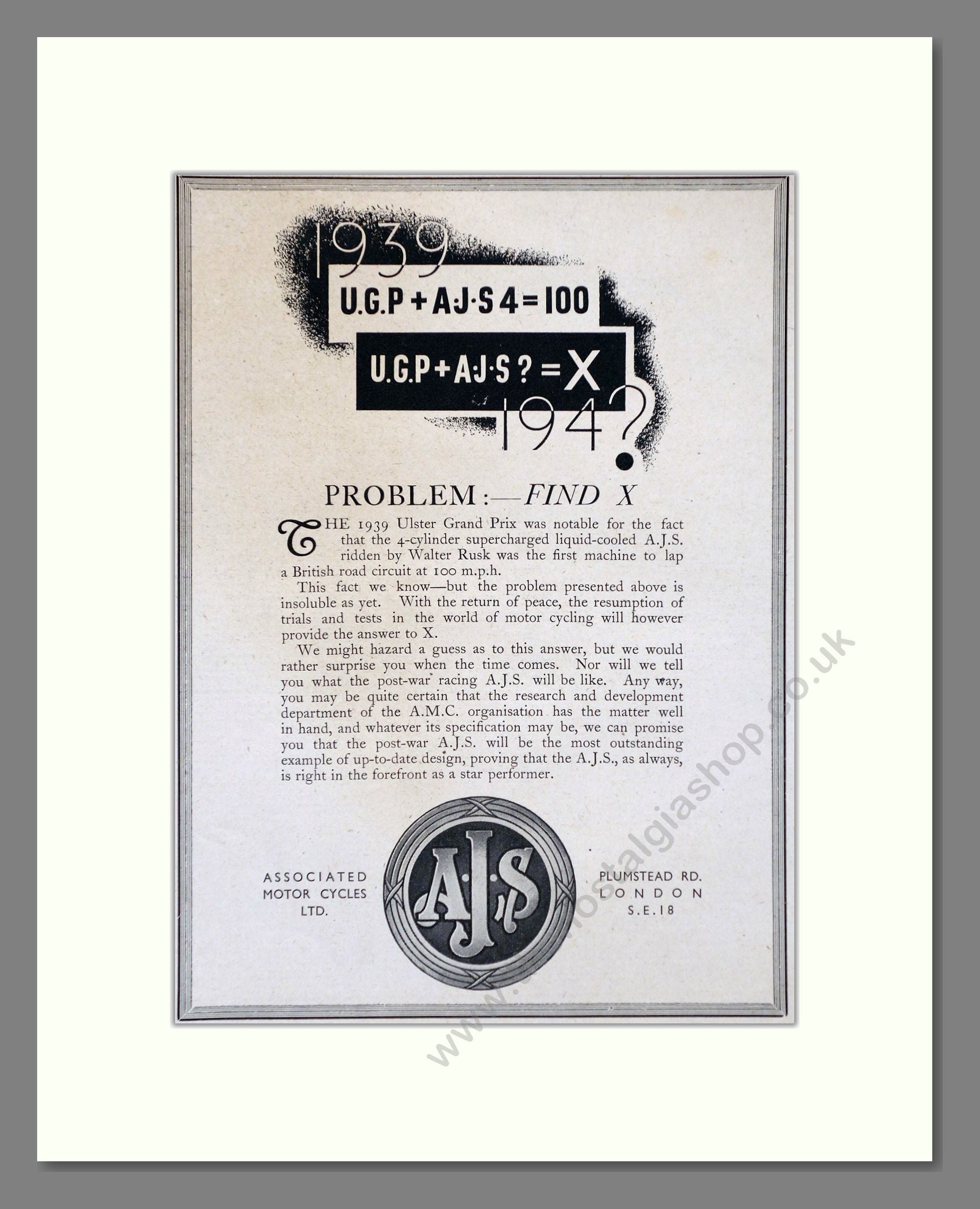 AJS - Problem: Find X. Vintage Advert 1944 (ref AD67318)