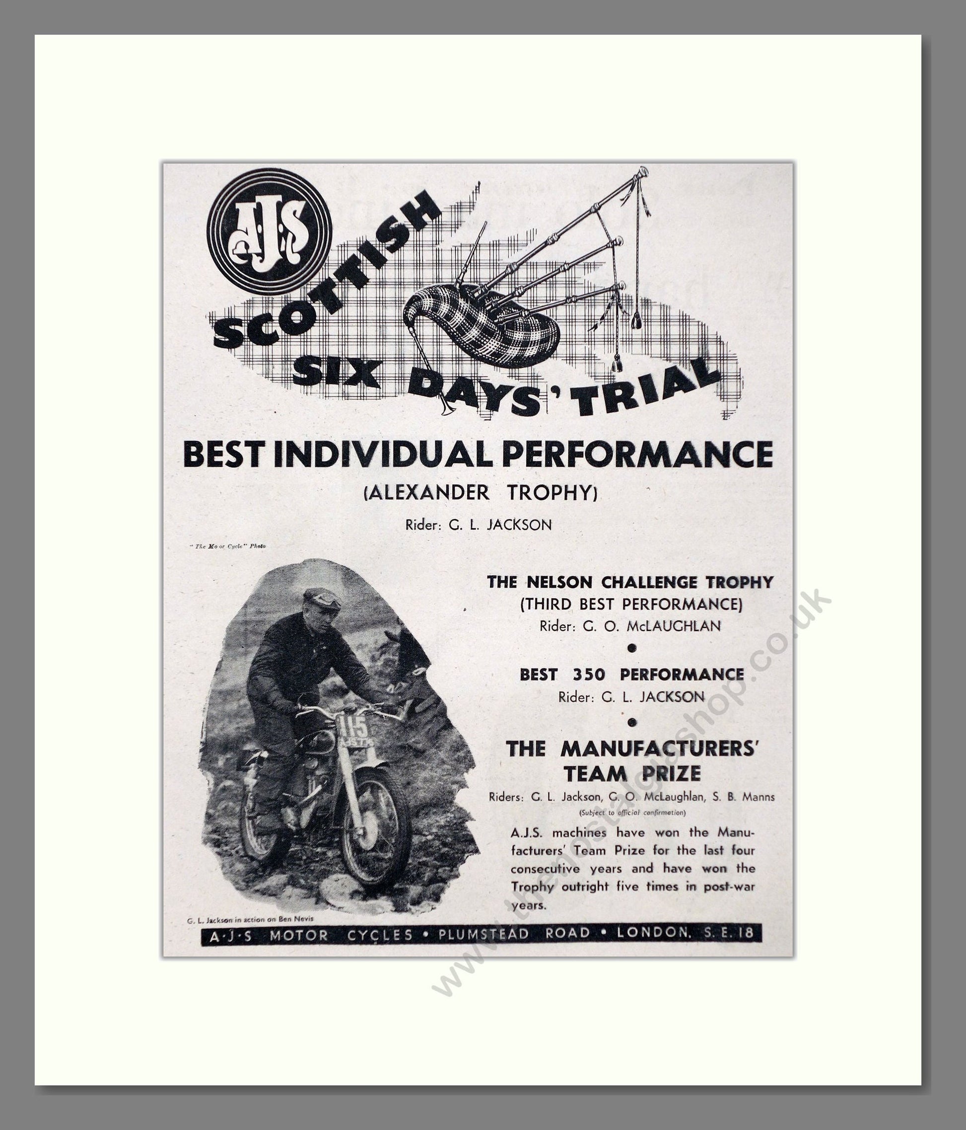 AJS - Scottish Six Day Trial Winner. Vintage Advert 1956 (ref AD67321)