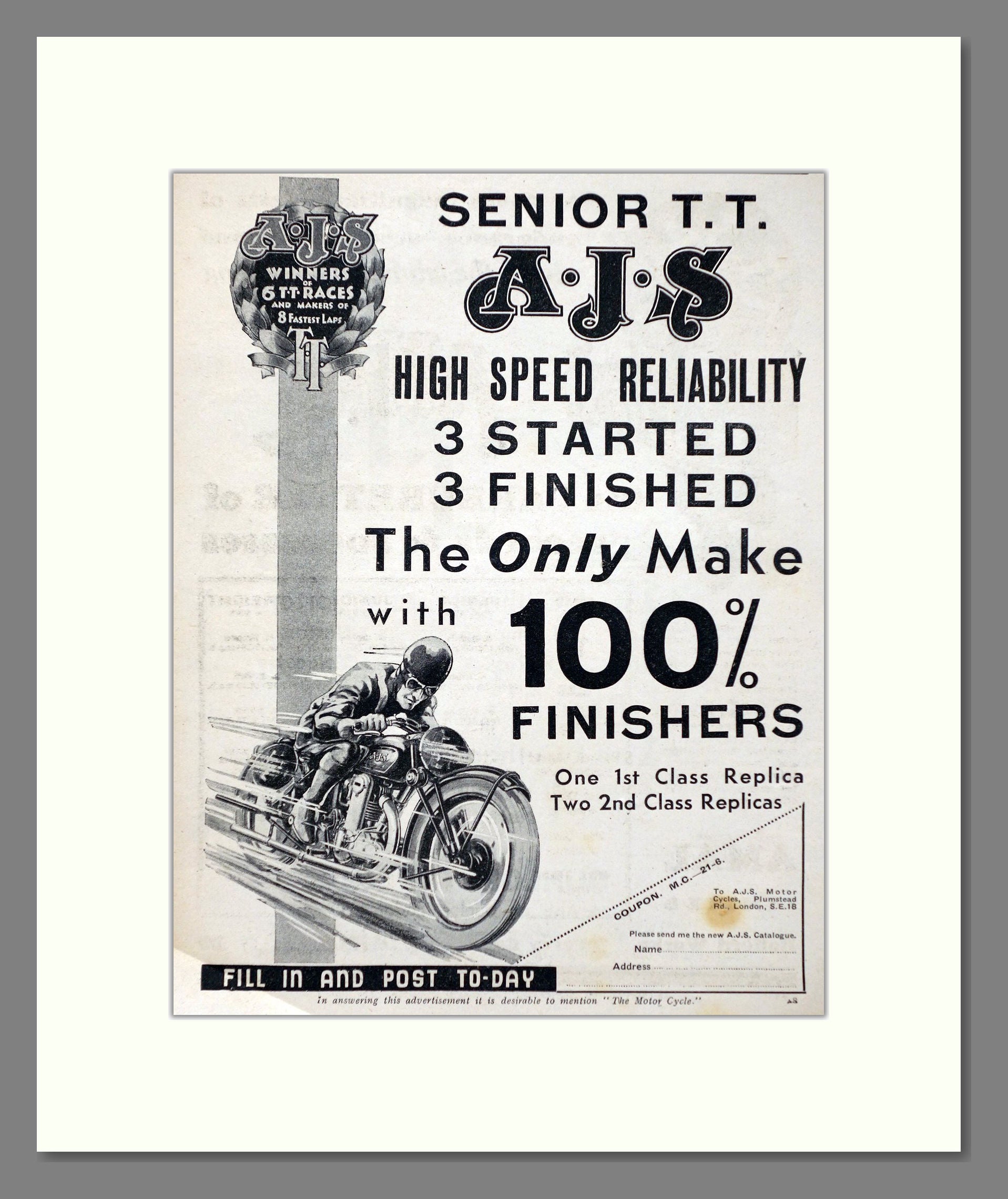 AJS - Senior TT Reliability. Vintage Advert 1934 (ref AD67322)