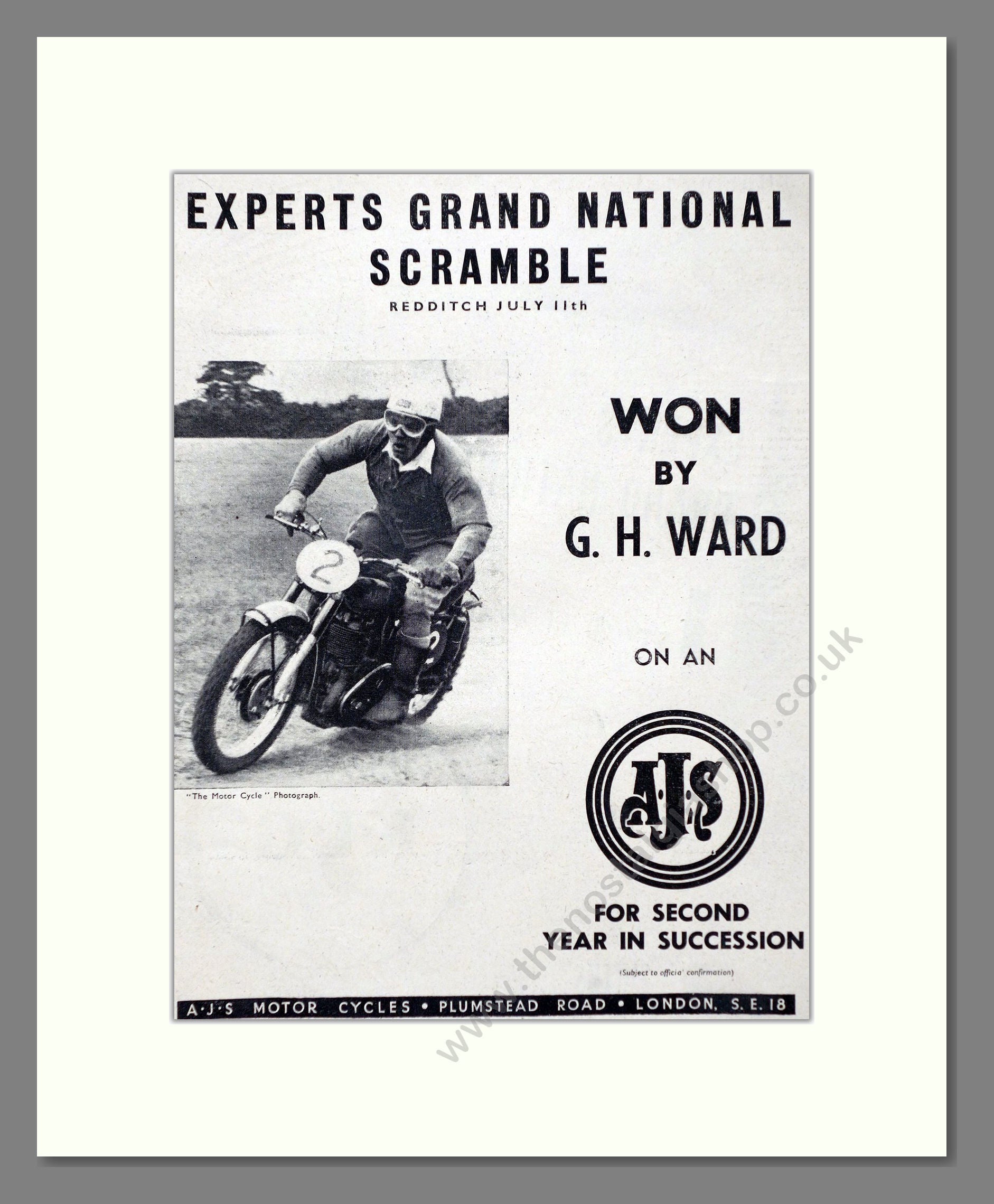 AJS - Experts Grand National Scramble Winner. Vintage Advert 1953 (ref AD67324)