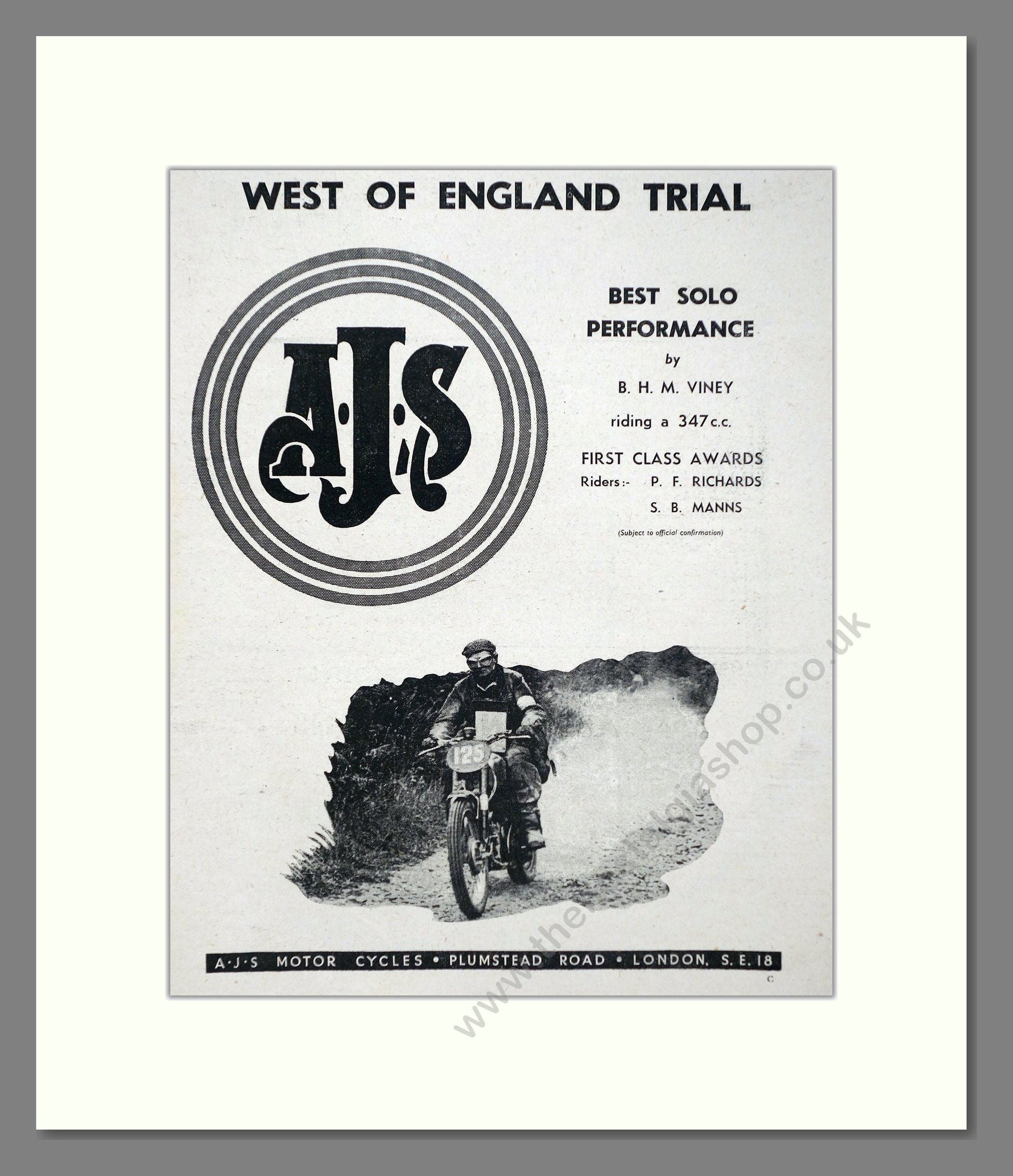 AJS - West Of England Trial Winner. Vintage Advert 1951 (ref AD67326)