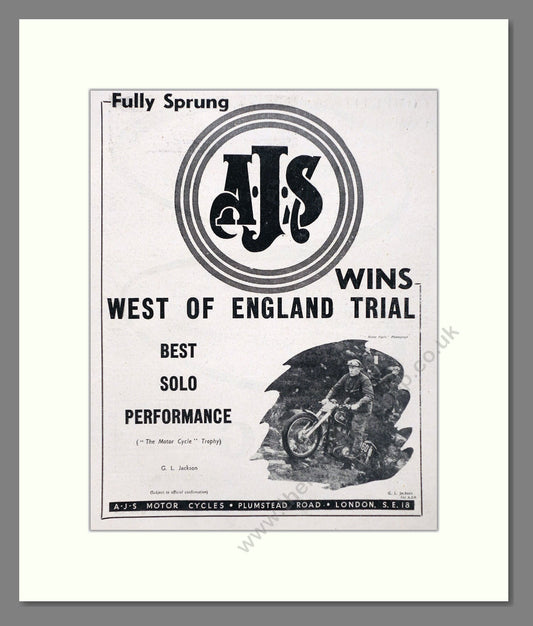 AJS - West Of England Trial Winner. Vintage Advert 1955 (ref AD67328)