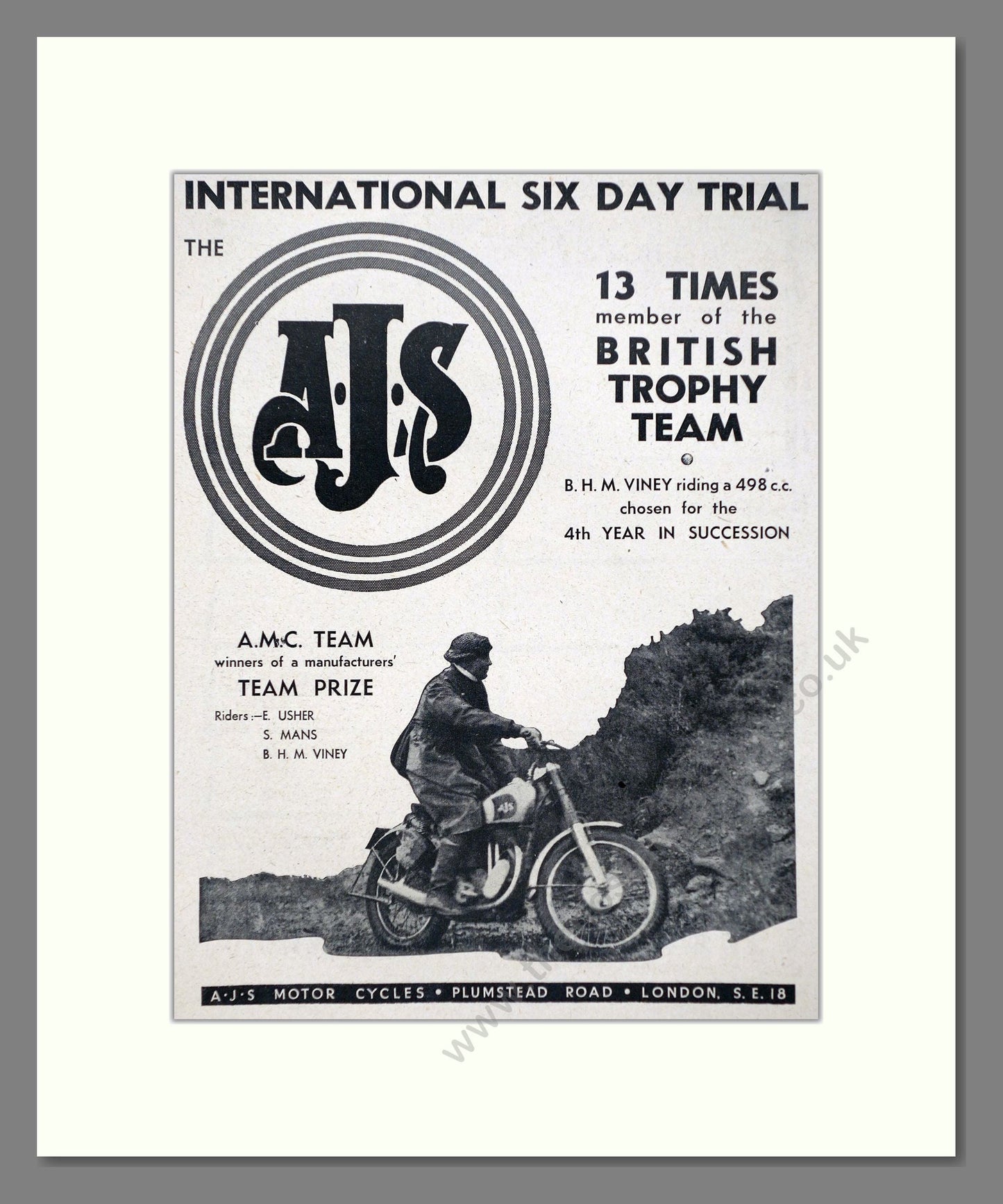 AJS - International 6 Day Trial Winner. Vintage Advert 1951 (ref AD67329)