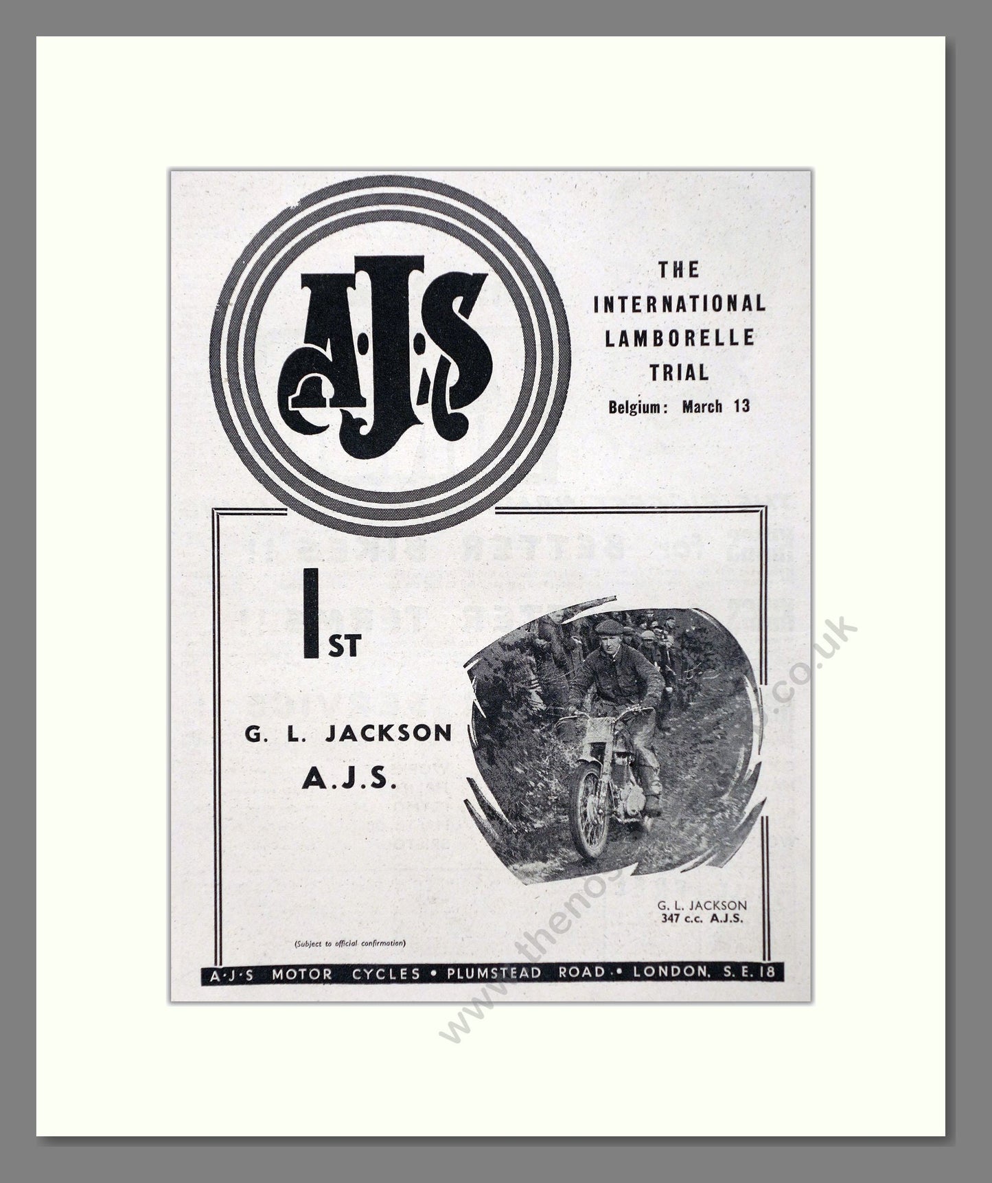 AJS - Laborelle Trial Winner. Vintage Advert 1955 (ref AD67331)