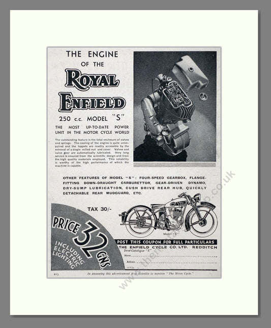 Royal Enfield - 250cc Model S. Vintage Advert 1934 (ref AD67332)