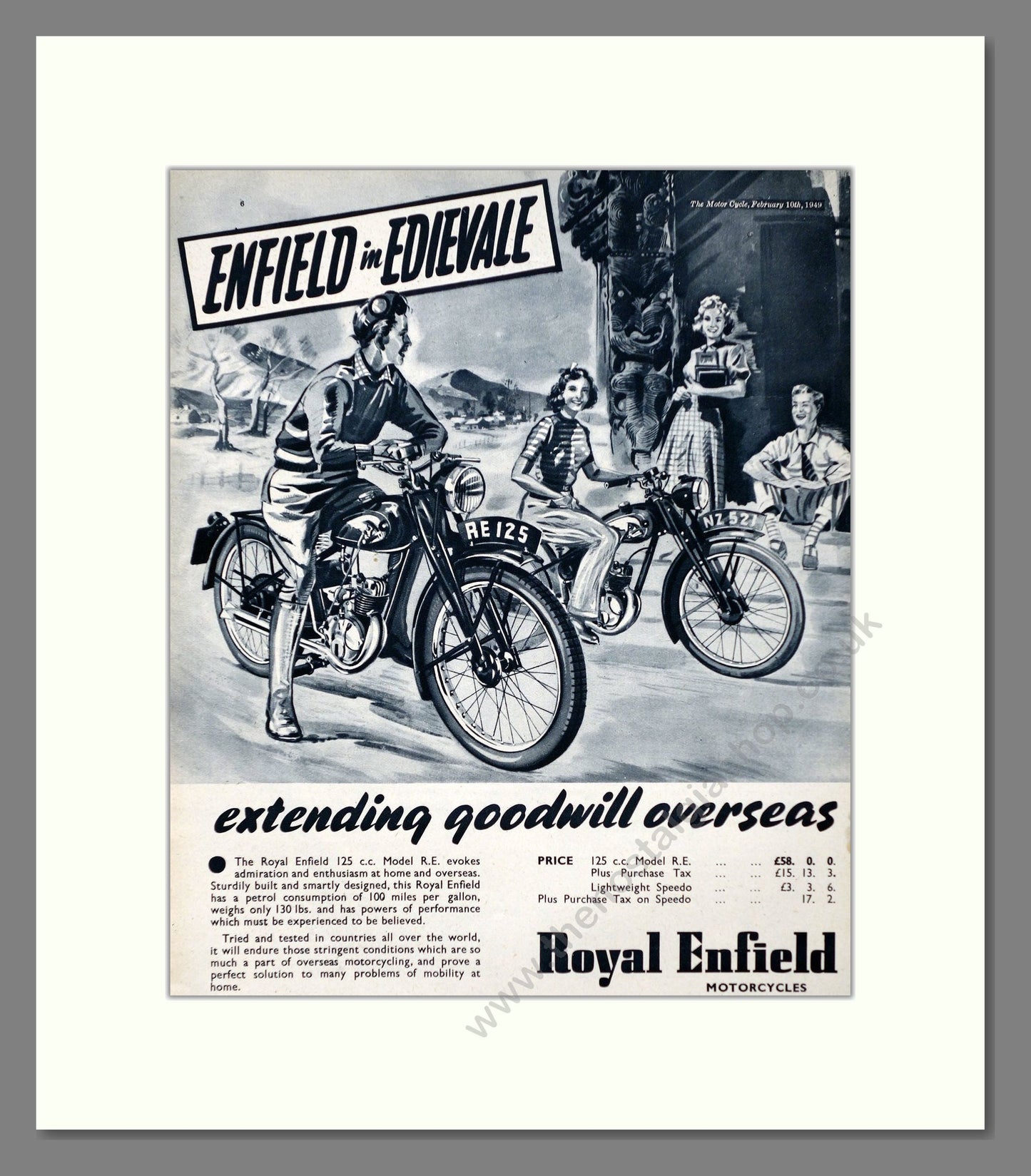 Royal Enfield - RE 125cc. Vintage Advert 1949 (ref AD67336)