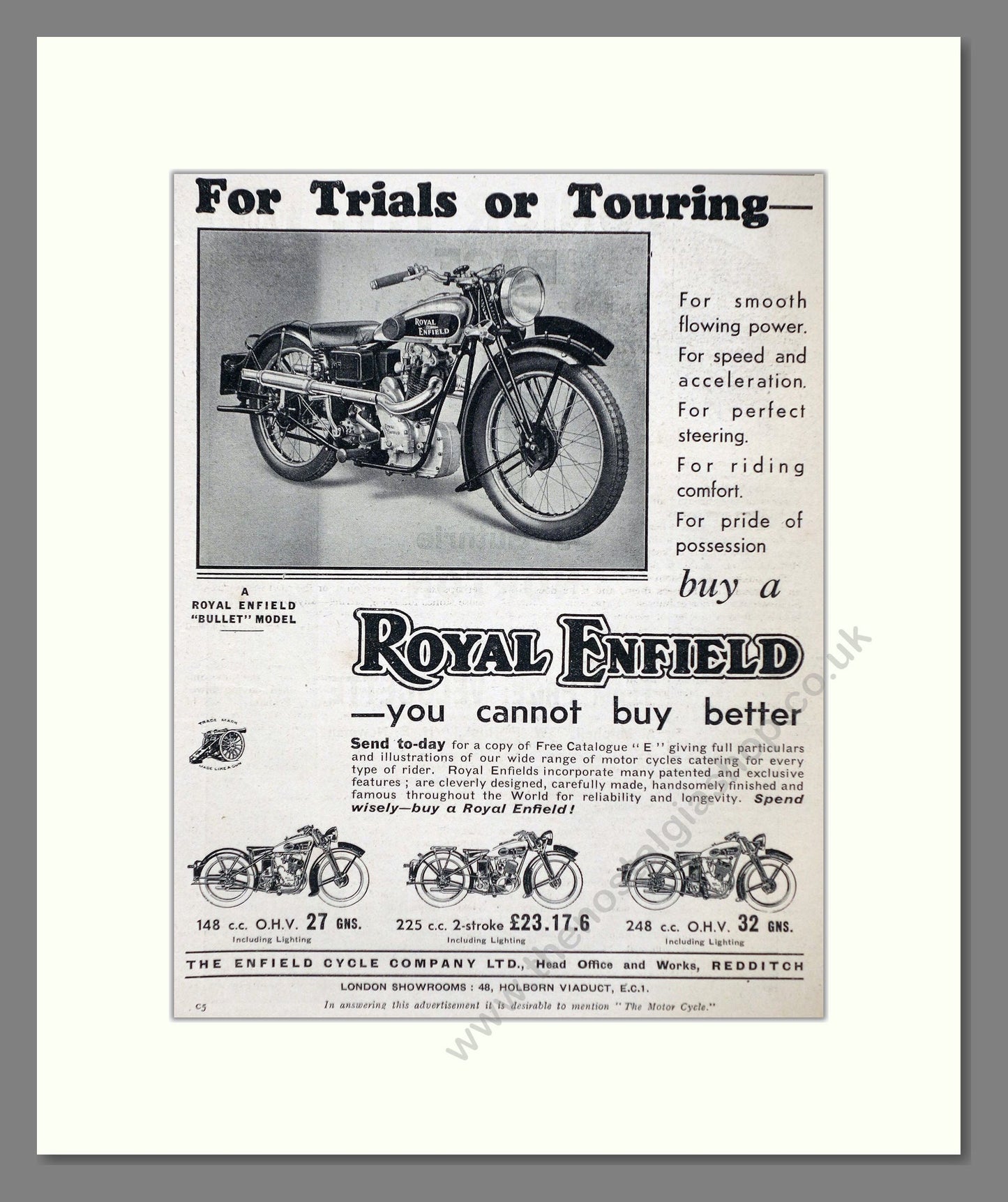 Royal Enfield - Bullet. Vintage Advert 1934 (ref AD67338)