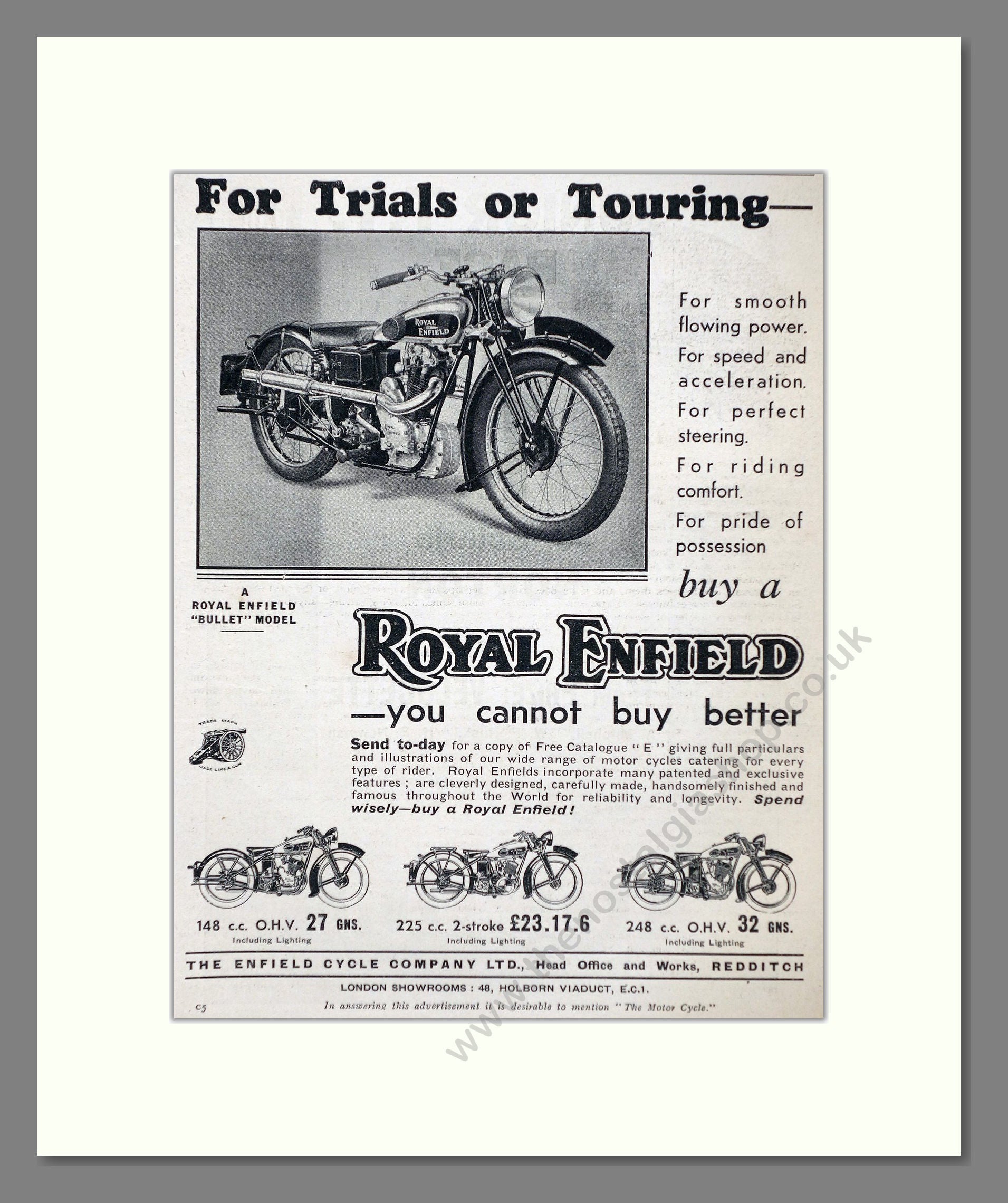 Royal Enfield - Bullet. Vintage Advert 1934 (ref AD67338)